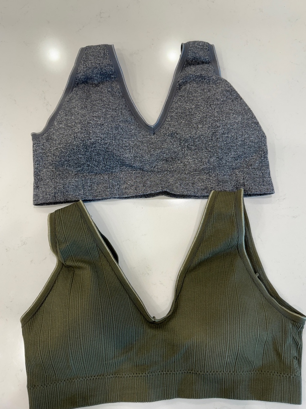Ribbed Sports Bra Bralette Bundle Gray Olive Green